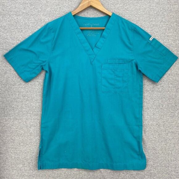Featherhead Scrub Top Womens Small Blue Nursing Vet Medical Uniform Short Sleeve - Picture 1 of 9